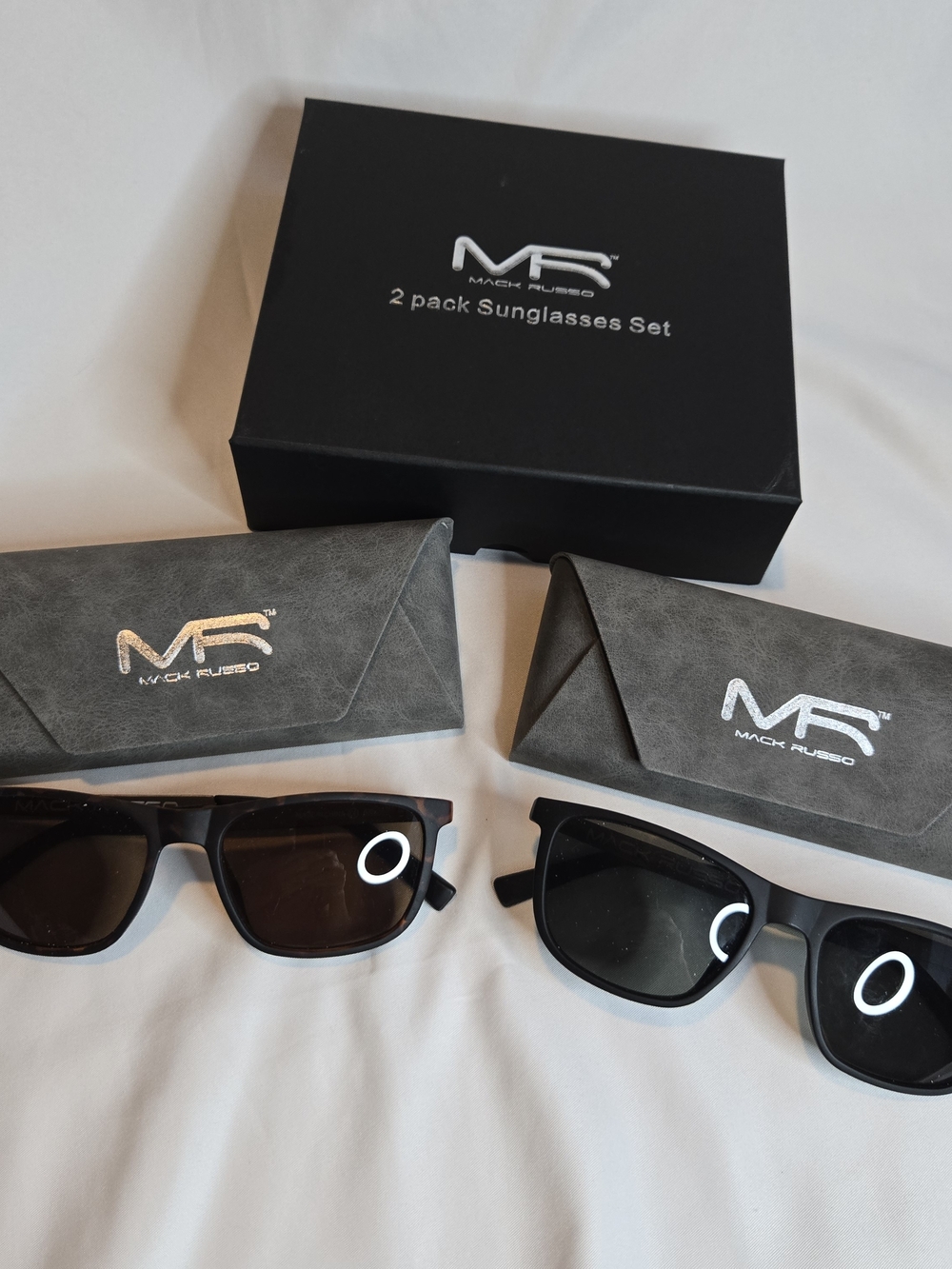 Mack Russo 2 Pack Sunglasses Set with Cases Black + Brown Frames New in Box